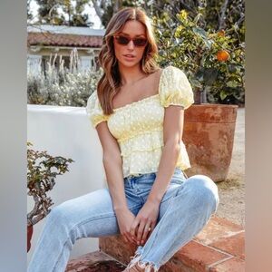 BRAND NEW Vici Shelby Eyelet Puff Sleeve Peplum Top